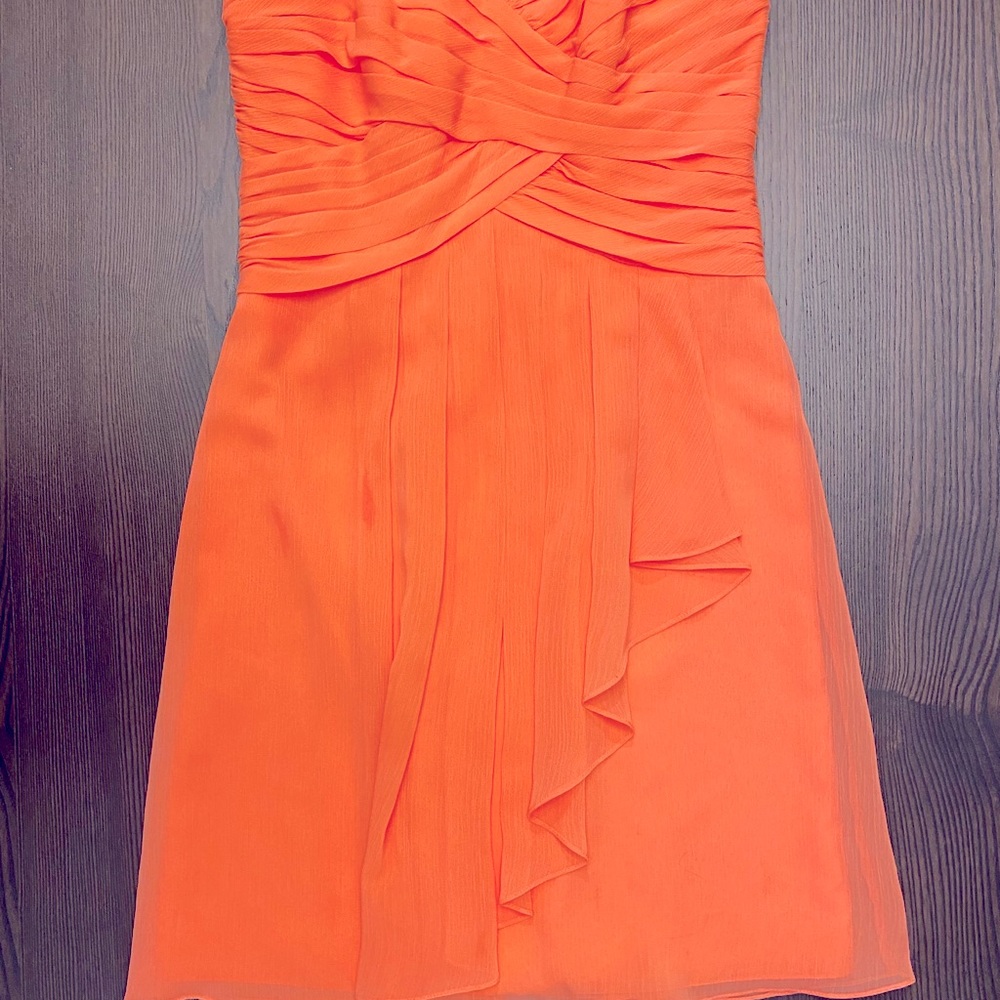 Strapless coral David’s bridal dress